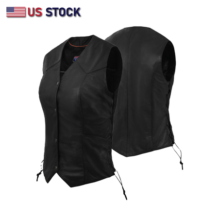 Women's Side-Lace Leather Vest - The Classic 14501Black