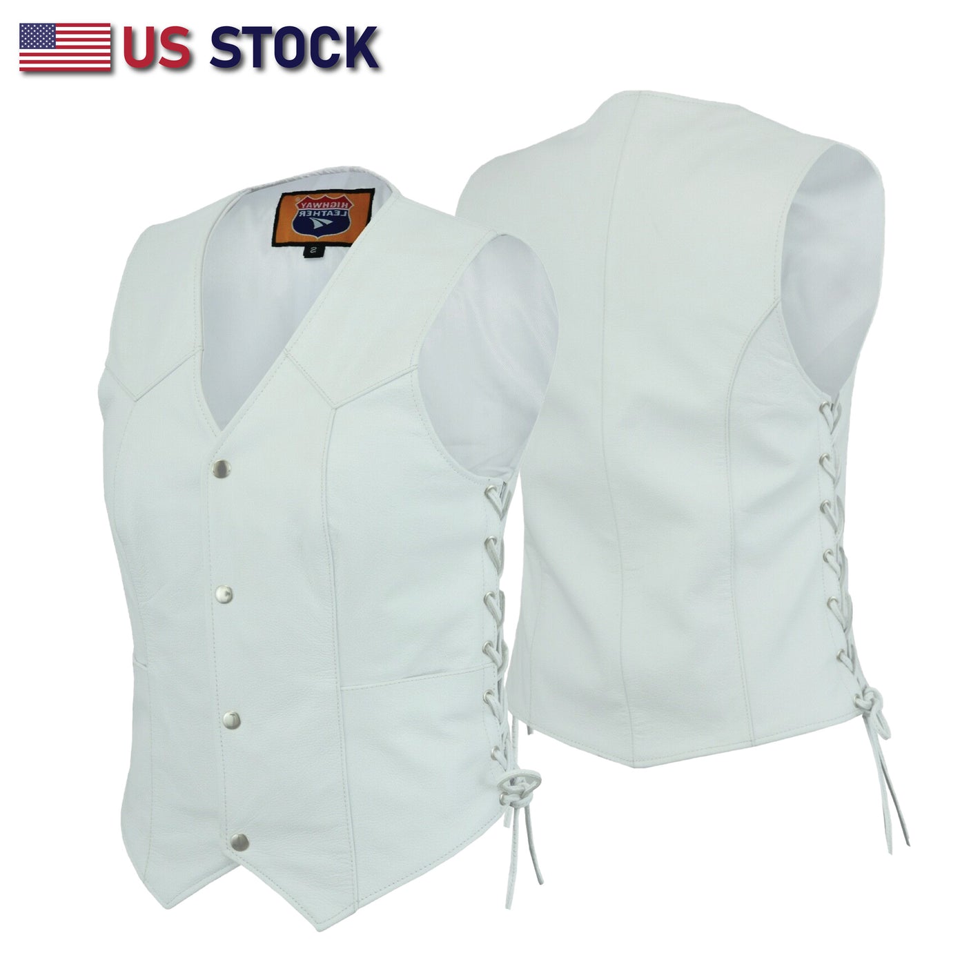 White Leather - Women motorcycle Vest Biker Club Concealed Carry SKU# 14501WHITE