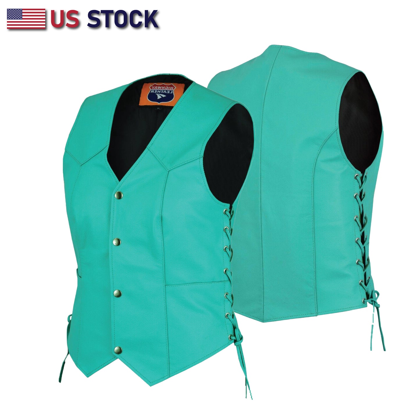 Women's Teal color side laced Leather Vest with Gun pockets for clubs