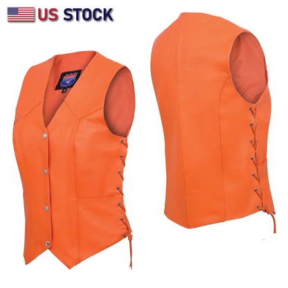 Orange Leather - Women motorcycle Vest Biker Club Concealed Carry 14501ORANGE