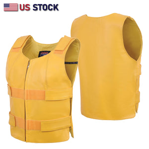 HL14945YELLOW Women Yellow bullet proof style leather vest- for biker club