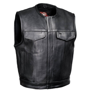 MMCC Men's Low Key Black Leather Motorcycle Vest - MMC30000 — image 1