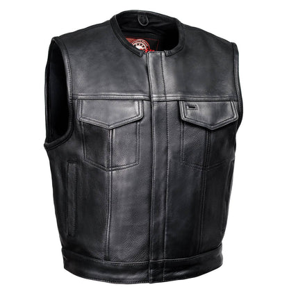 MMCC Men's Low Key Black Leather Motorcycle Vest - MMC30000 — image 1