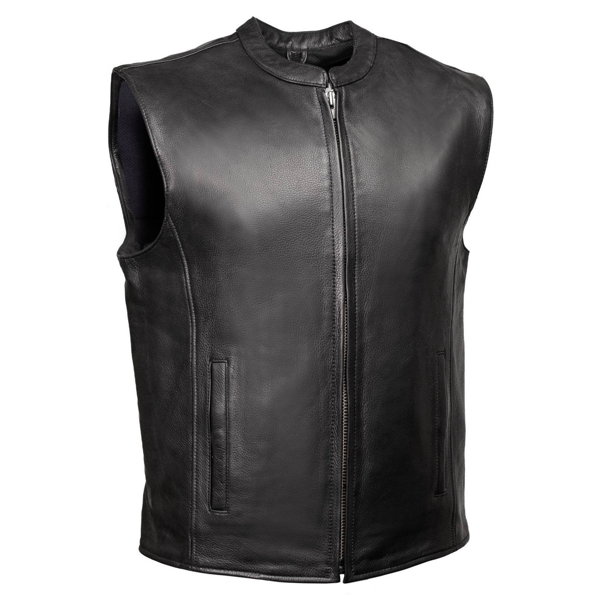 MMCC Men's Rocker Black Leather Motorcycle Vest - MMC30002 — image 1
