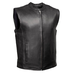 MMCC Men's Rocker Black Leather Motorcycle Vest - MMC30002 — image 1