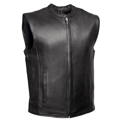 MMCC Men's Rocker Black Leather Motorcycle Vest - MMC30002 — image 1
