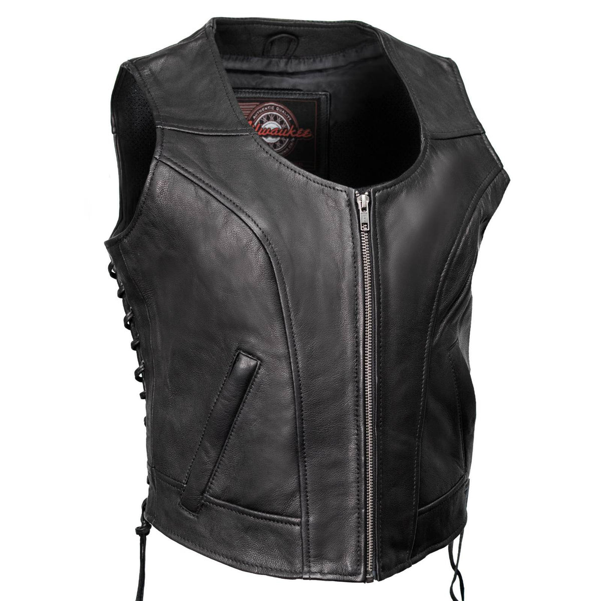 MMCC Women's Rave Black Leather Motorcycle Vest - MMC40000 - image 1