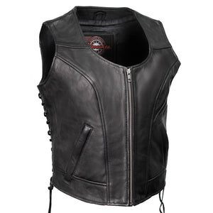 MMCC Women's Rave Black Leather Motorcycle Vest - MMC40000 - image 1