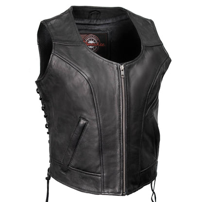 MMCC Women's Rave Black Leather Motorcycle Vest - MMC40000 - image 1