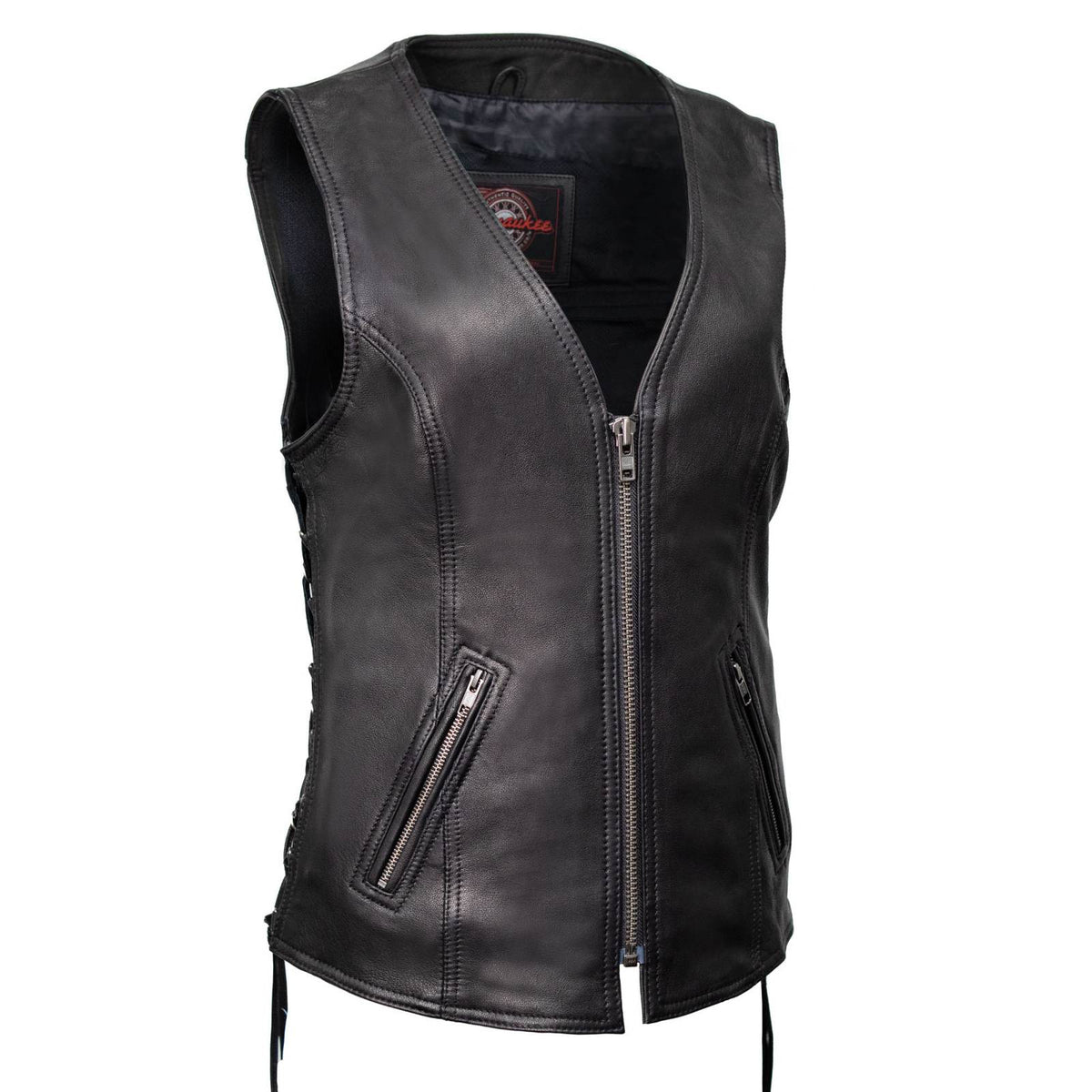 MMCC Women's Jenni Black Leather Motorcycle Vest - MMC40001 - image 1