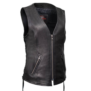 MMCC Women's Jenni Black Leather Motorcycle Vest - MMC40001 - image 1