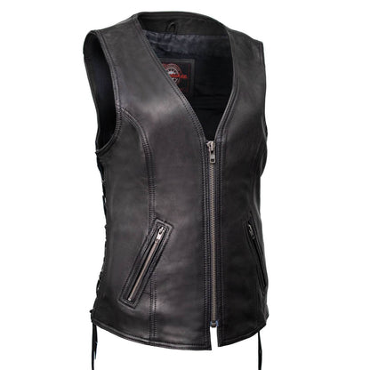 MMCC Women's Jenni Black Leather Motorcycle Vest - MMC40001 - image 1