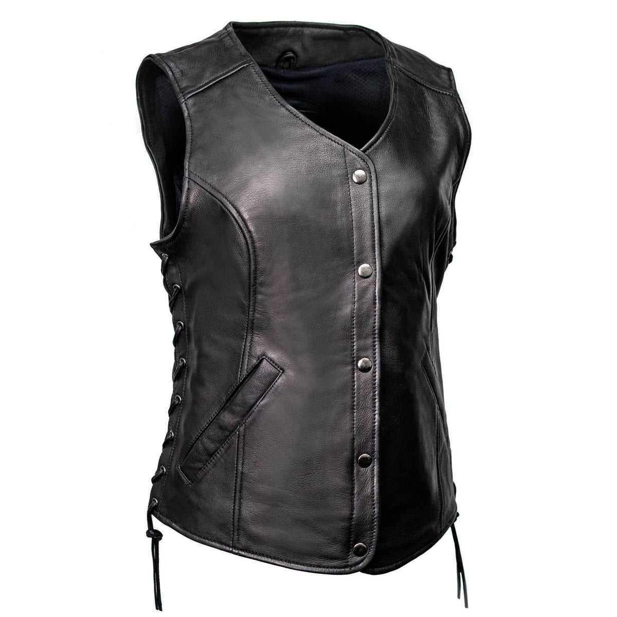 MMCC Women's Born Free Black Leather Motorcycle Vest - MMC40002 - image 1