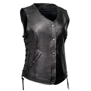 MMCC Women's Born Free Black Leather Motorcycle Vest - MMC40002 - image 1
