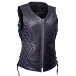 MMCC Women's Low Key Black Purple Leather Motorcycle Vest - MMC40006 - image 1