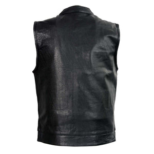 Club Vest CVM3710 Men’s Leather Black Open Neck Vest with Snap and Zip Front Closure — image 2