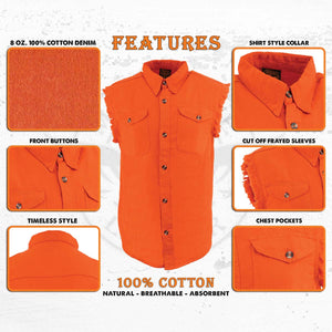 Men's Orange Lightweight Sleeveless Denim Shirt