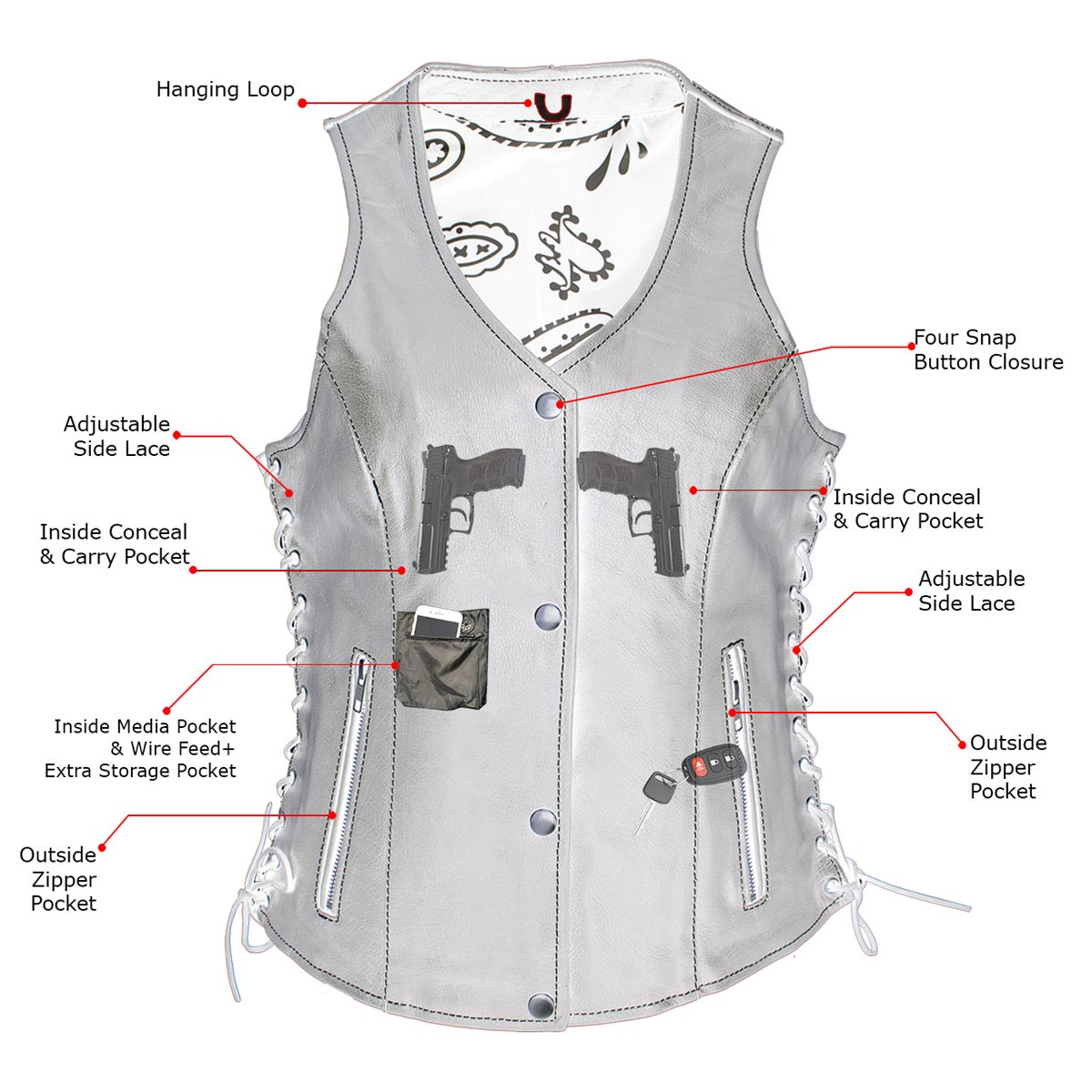 Milwaukee Leather LKL4711 Women's Black Premium Leather Motorcycle Vest with Side Lace Adjustment - image 2