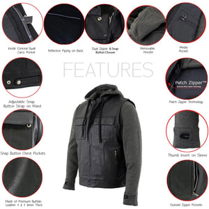 Milwaukee Leather LKM3785 Men's 2 in 1 Classic Black Premium Leather Motorcycle Hoodie Jacket w/ Convertible Vest — image 2