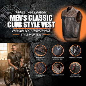 Milwaukee Leather MLM3529 Men's Black & Brown Paisley Lined Leather Vest w/ Accent Stitching & Armhole Trim — image 2