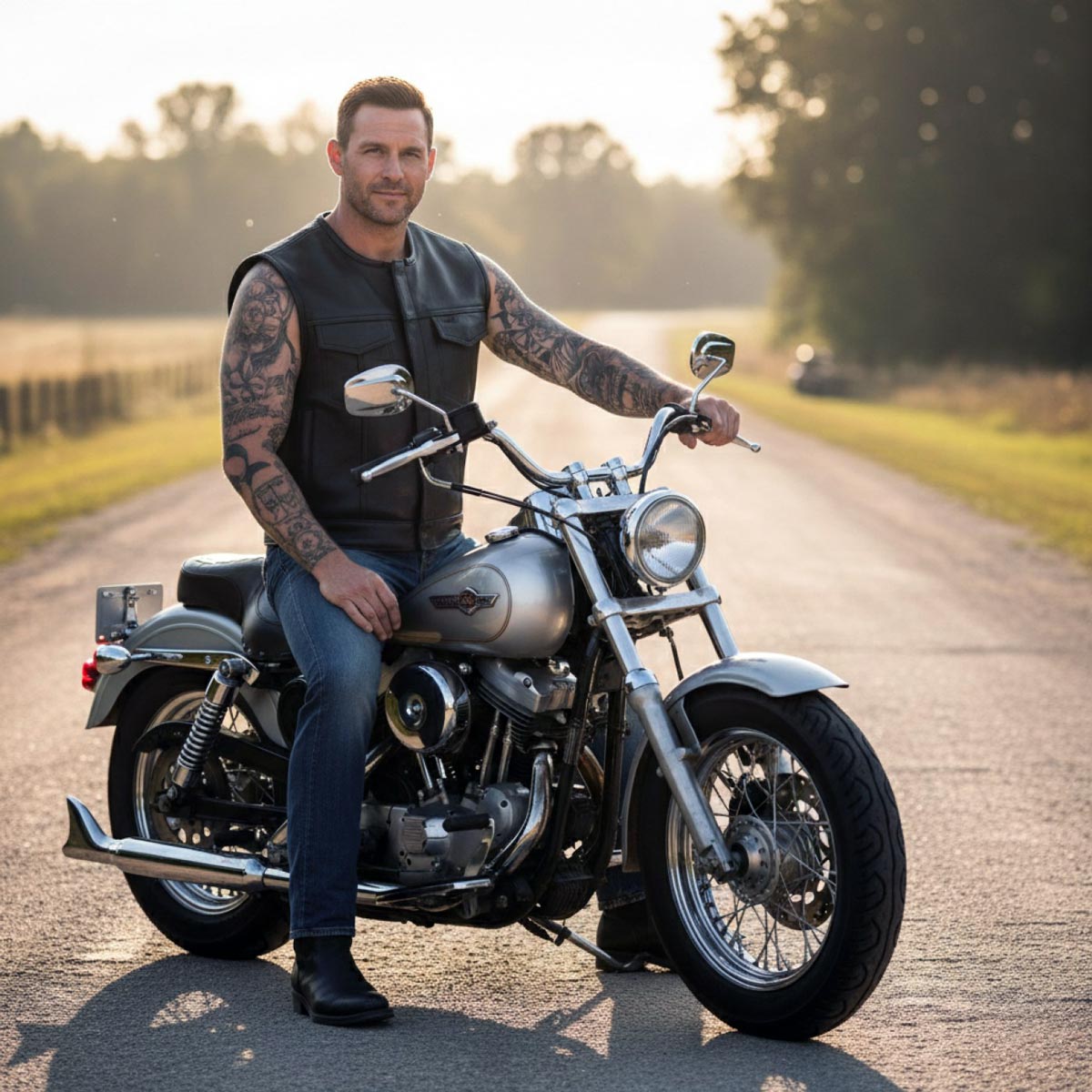 MMCC Men's Low Key Black Leather Motorcycle Vest - MMC30000 — image 6