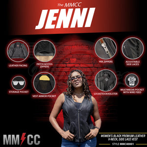 MMCC Women's Jenni Black Leather Motorcycle Vest - MMC40001 - image 2