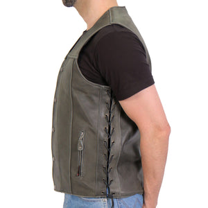 Hot Leathers VSM1041 Men's Rub-Off Grey 'Side Lace' Club Leather Vest — image 2