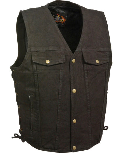 Men's Side Lace Denim Vest w/ Chest Pockets