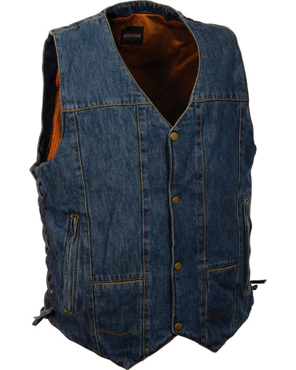 Men's 10 Pocket Side Lace Denim Vest