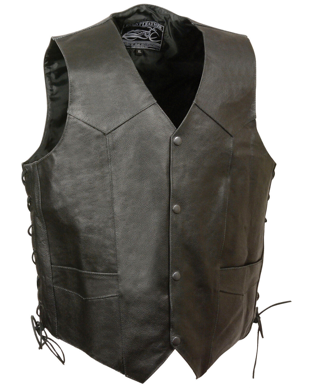 Men's Side Lace Leather Vest w/ Skull & Cross Bones
