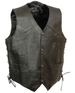 Men's Side Lace Leather Vest w/ Skull & Cross Bones