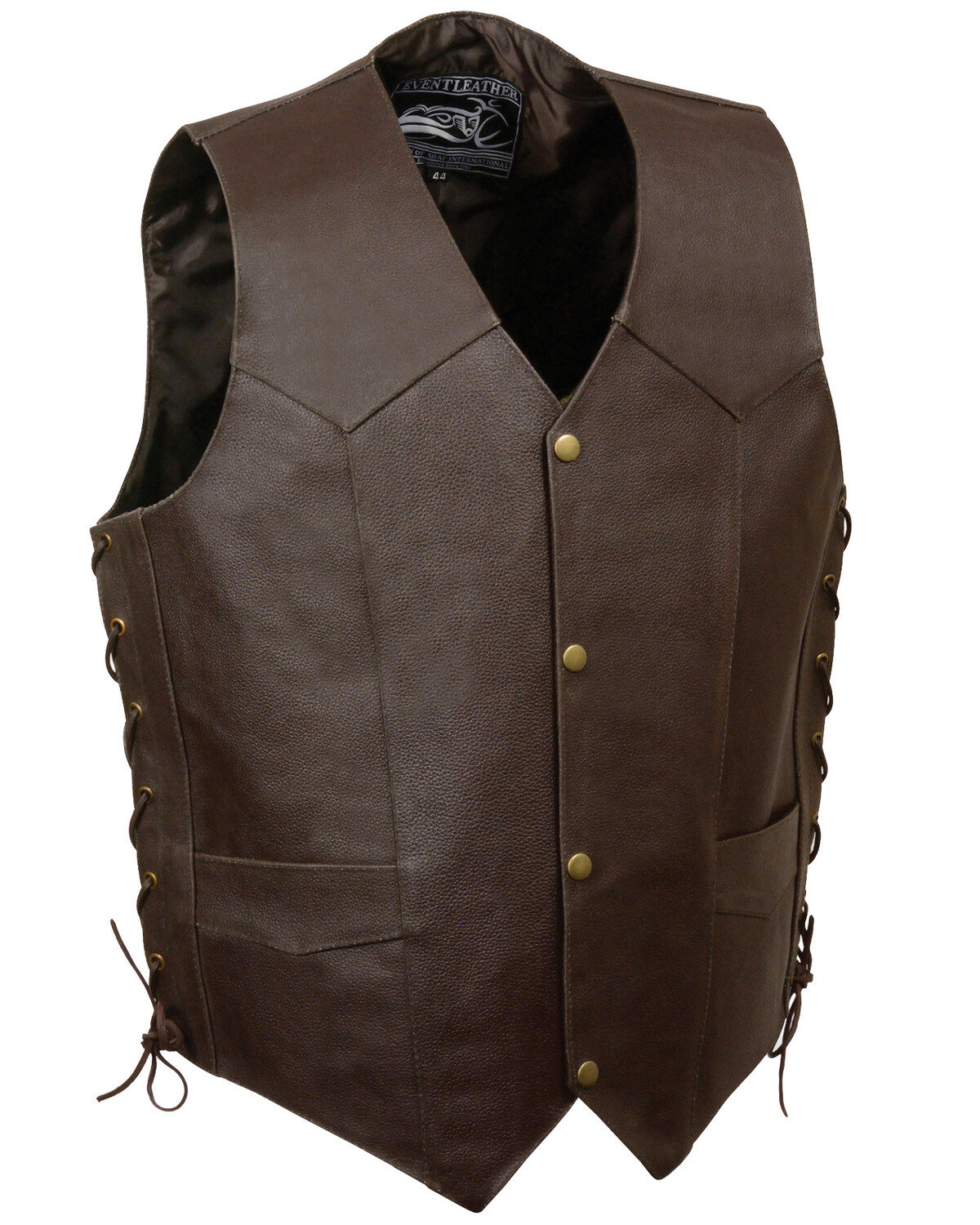 Men's Side Lace Leather Vest w/ Skull & Cross Bones