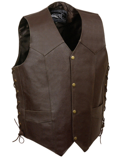 Men's Side Lace Leather Vest w/ Skull & Cross Bones
