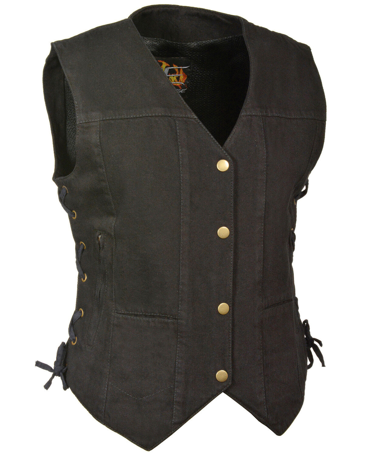 MDL4020-BLACK Women's 6 Pocket Side Lace Denim Vest w/ Gun Pockets