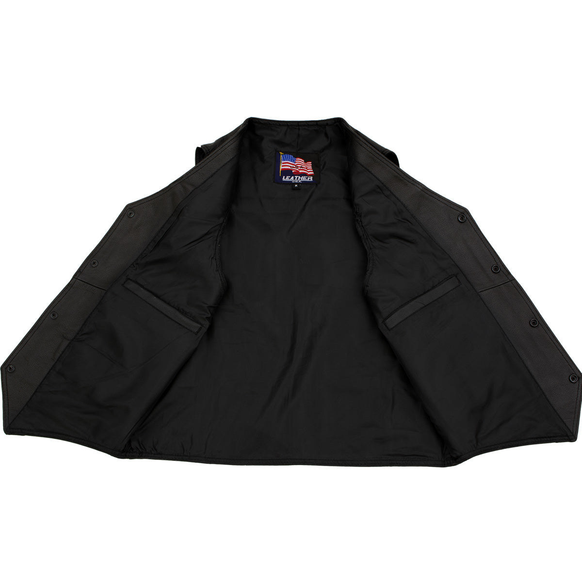 USA Leather 201 Men's Black 'Classy' Leather Motorcycle Rider Vest with Snap Button Closure — image 4