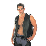 USA Leather 201 Men's Black 'Classy' Leather Motorcycle Rider Vest with Snap Button Closure — image 1