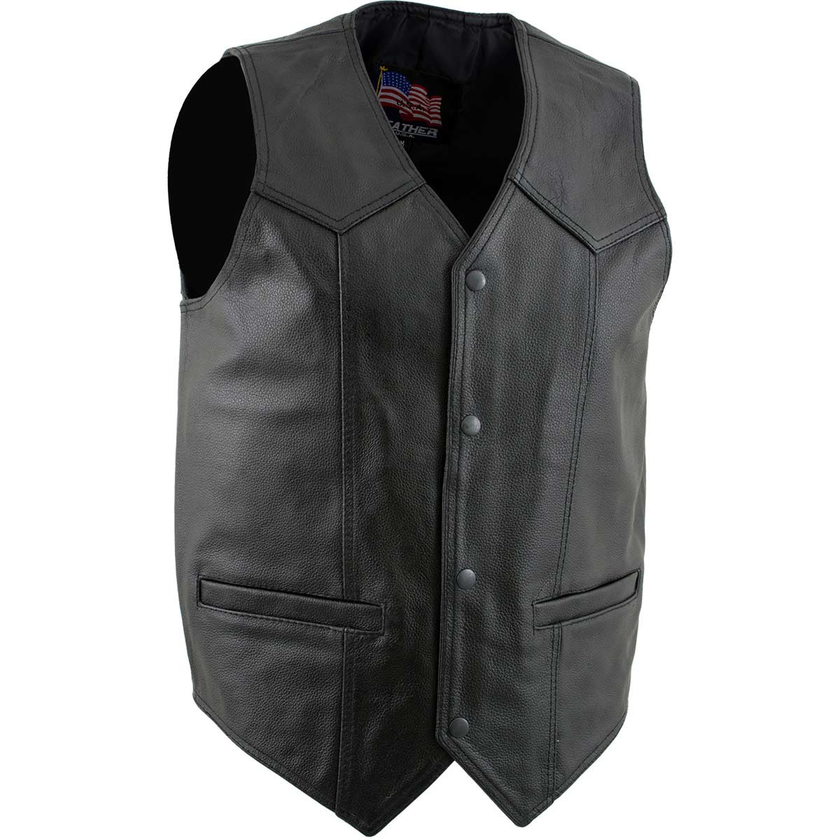 USA Leather 201 Men's Black 'Classy' Leather Motorcycle Rider Vest with Snap Button Closure — image 6