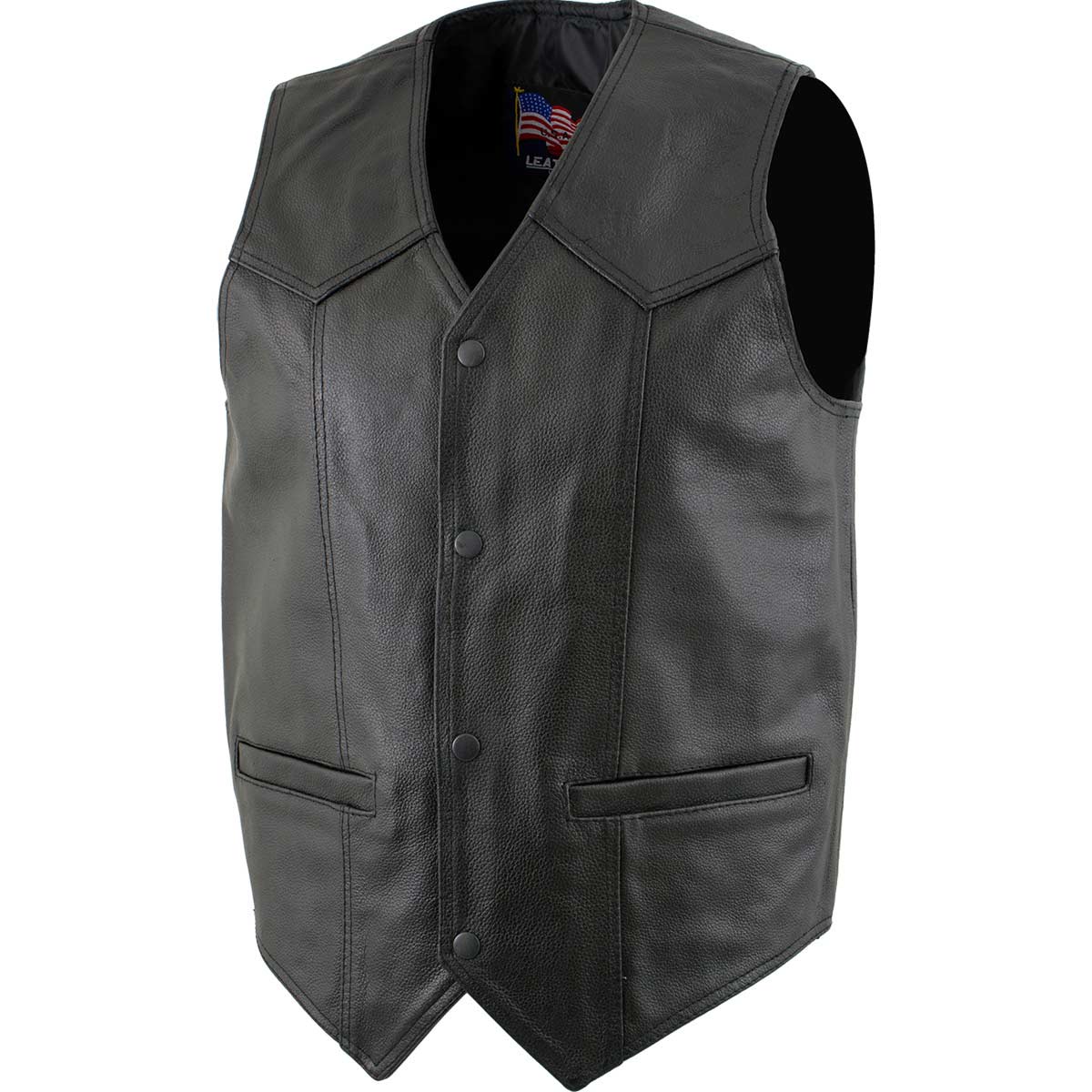 USA Leather 201 Men's Black 'Classy' Leather Motorcycle Rider Vest with Snap Button Closure — image 7