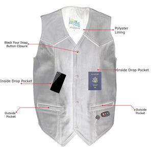 USA Leather 201 Men's Black 'Classy' Leather Motorcycle Rider Vest with Snap Button Closure — image 2