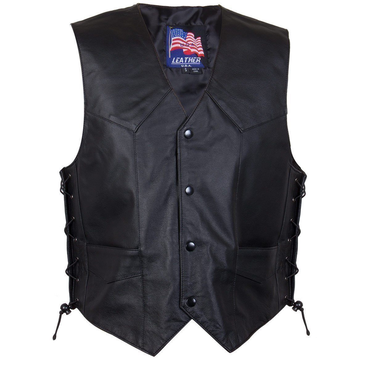 USA Leather 201L Men's Black Classic Leather Side Lace Vest — image 5
