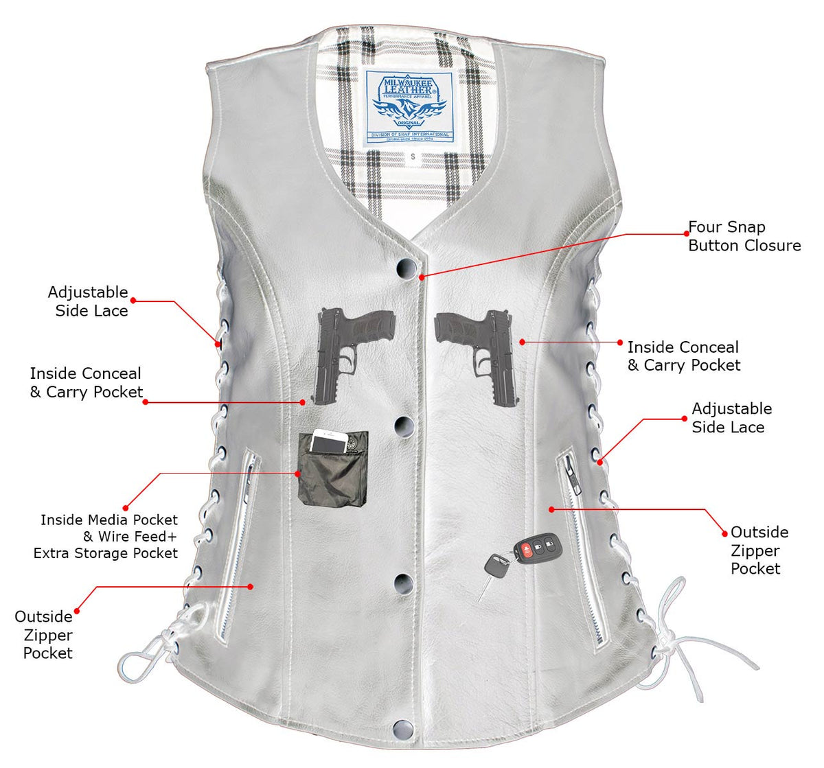 Milwaukee Leather LKL4710 Women's Black Premium Leather Motorcycle Biker Rider Vest w/ Snap Button Closure - image 2