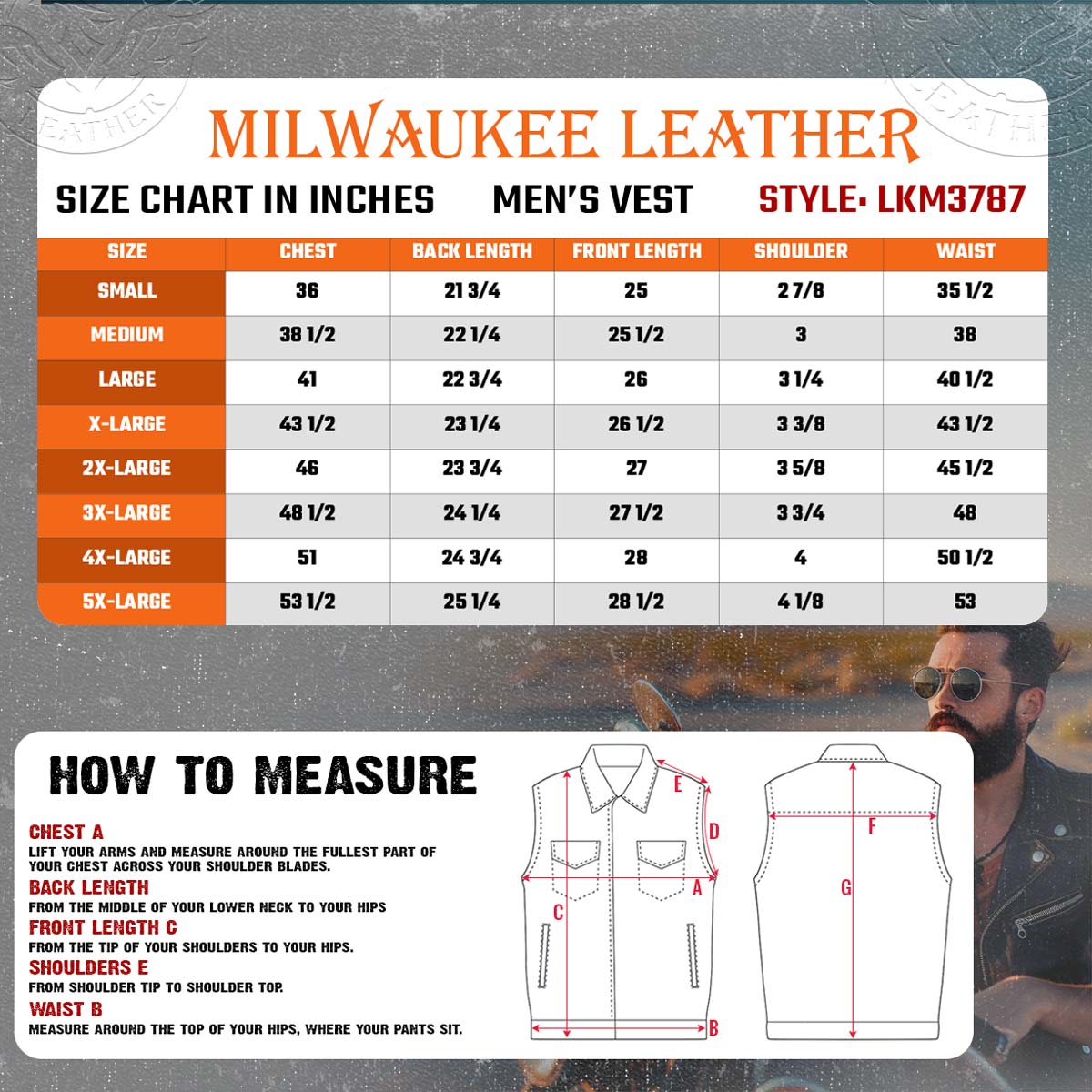 Milwaukee leather LKM3787 Men's Classic Side Laced Black Leather Motorcycle Rider Biker Vest w/ Ten Pockets — image 3