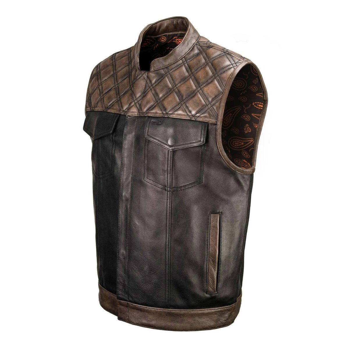Milwaukee Leather MLM3529 Men's Black & Brown Paisley Lined Leather Vest w/ Accent Stitching & Armhole Trim — image 9