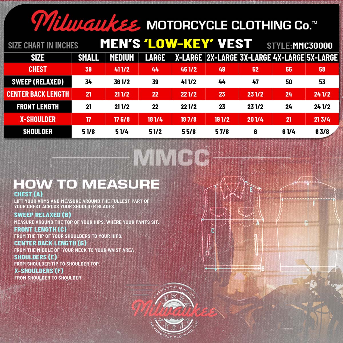 MMCC Men's Low Key Black Leather Motorcycle Vest - MMC30000 — image 3