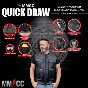 MMCC Men's Quick Draw Black Leather Motorcycle Vest - MMC30001 — image 2