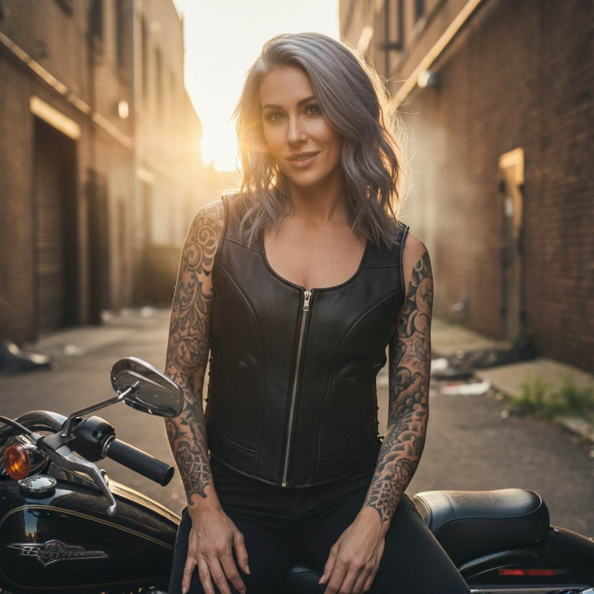 MMCC Women's Rave Black Leather Motorcycle Vest - MMC40000 - image 6