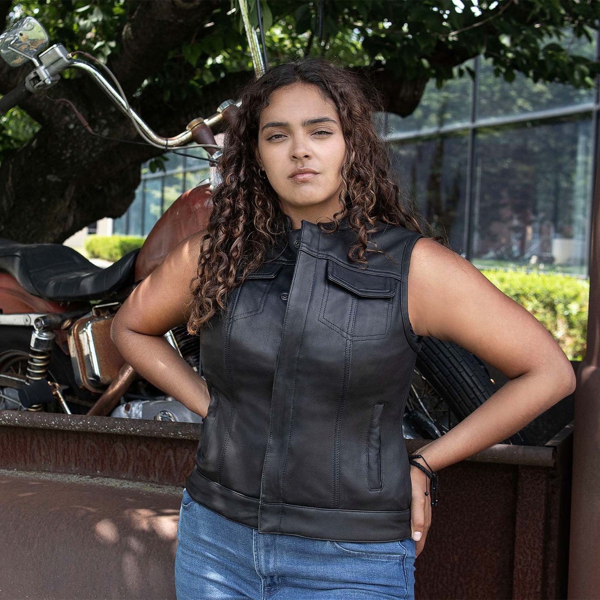 MMCC Women's Girls Club Black Leather Motorcycle Vest - MMC40005 - image 8