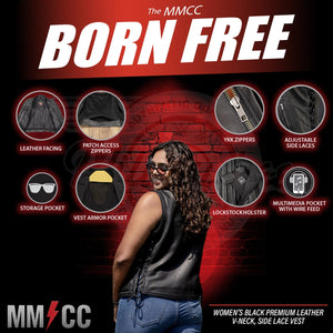 MMCC Women's Born Free Black Leather Motorcycle Vest - MMC40002 - image 2