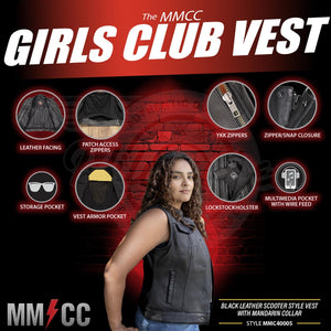MMCC Women's Girls Club Black Leather Motorcycle Vest - MMC40005 - image 2