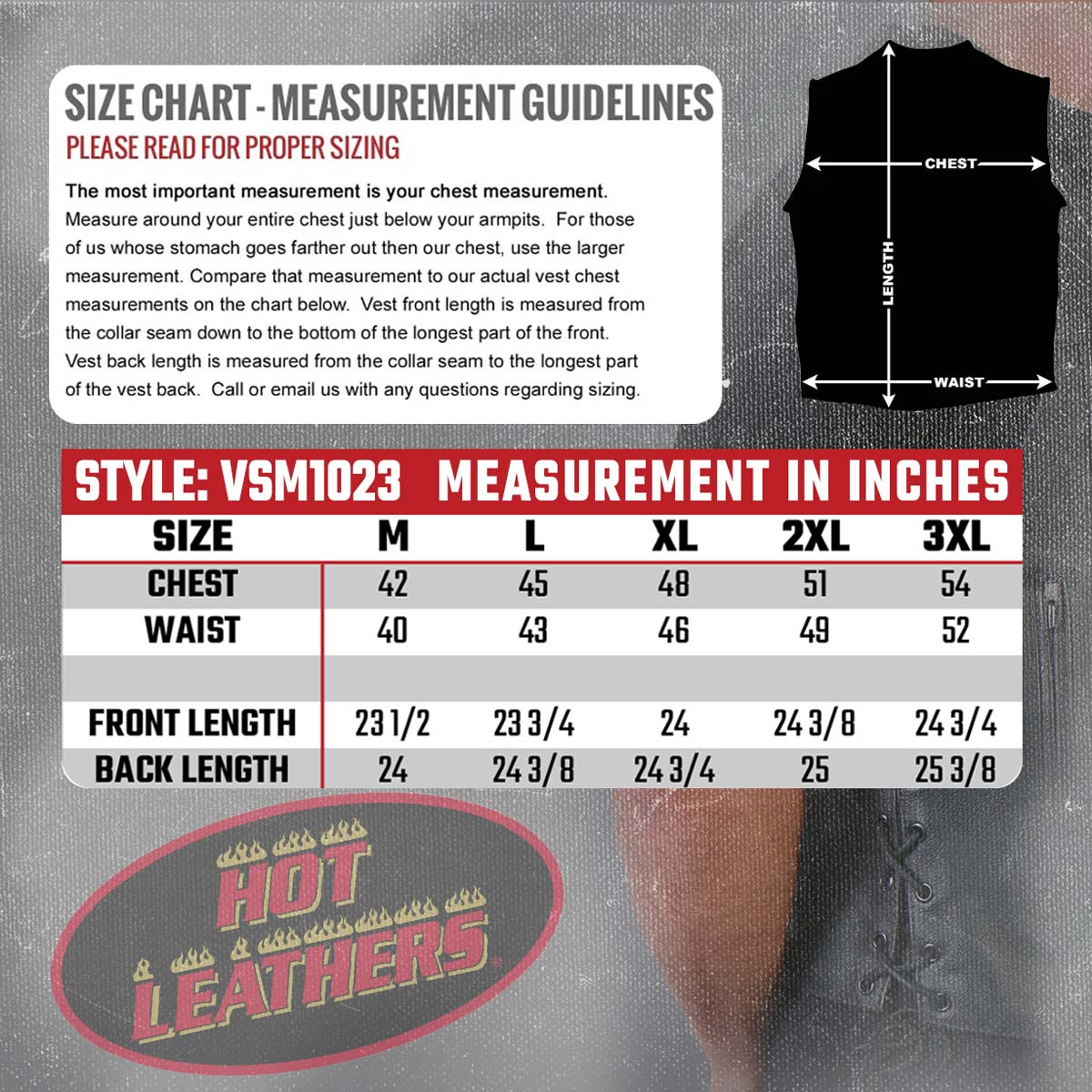 Hot Leathers VSM1023 Men's Black 'Conceal and Carry Leather Vest — image 3